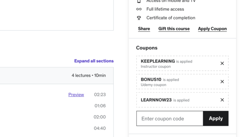 Udemy Coupon automatic application